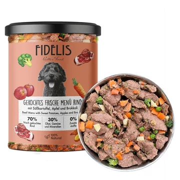 Fidelis Főtt menü Marha, édesburgonya, alma és brokkoli
