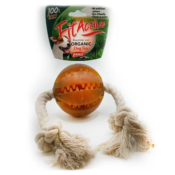 Fitactive natúr gumijáték Dental Ball kötélen - játék kutyák részére