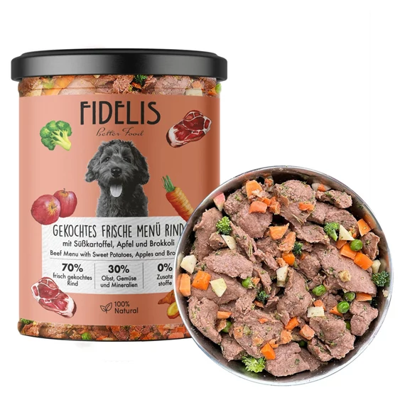 Fidelis Főtt menü Marha, édesburgonya, alma és brokkoli